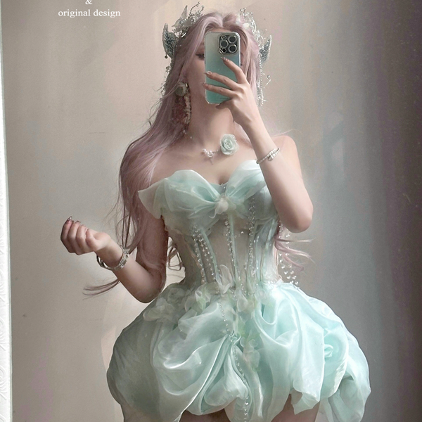 Green Spirit Fairy French Green Tub Top Fishbone Dress Fairy Princess Dress Bud Dress Dress