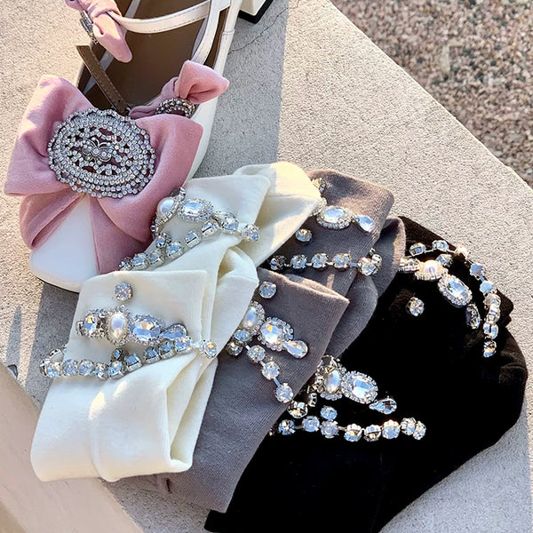 Fashion niche spring and summer new heavy industry rhinestone chain tube socks girl heart gray simple and sweet