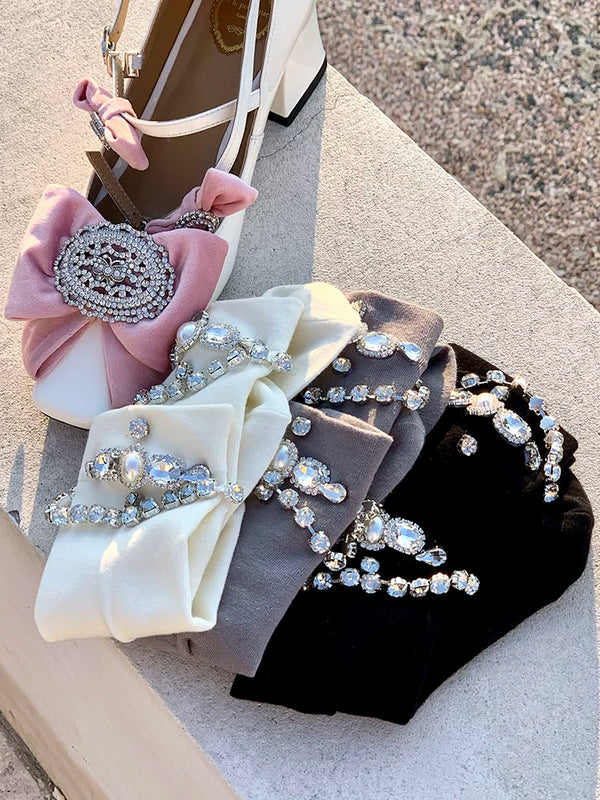 Fashion niche spring and summer new heavy industry rhinestone chain tube socks girl heart gray simple and sweet