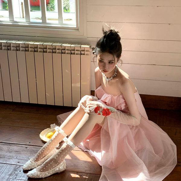 Fashion niche design bow pearl bright diamond jacquard breathable sweet ballet calf socks short tube socks