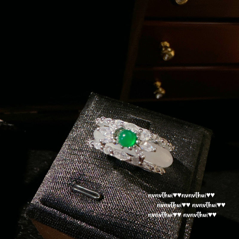 White Moonlight Litchi Frozen Jade Gemstone Bracelet Water Spirit Water Spirit White Jade Gemstone Agate Flower Ring New Chinese Style