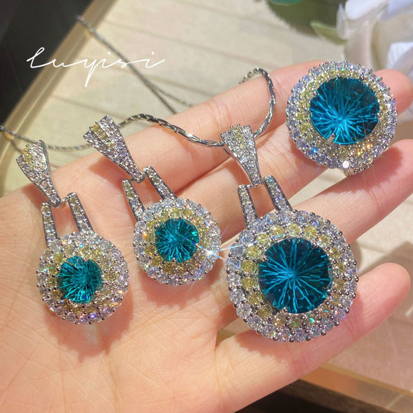 New Luxury Full Diamond Set Topaz Fireworks Cutting Necklace Colorful Treasure