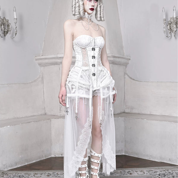 White Gothic Dark Fishbone Strap Birdcage Corset Christmas Vest