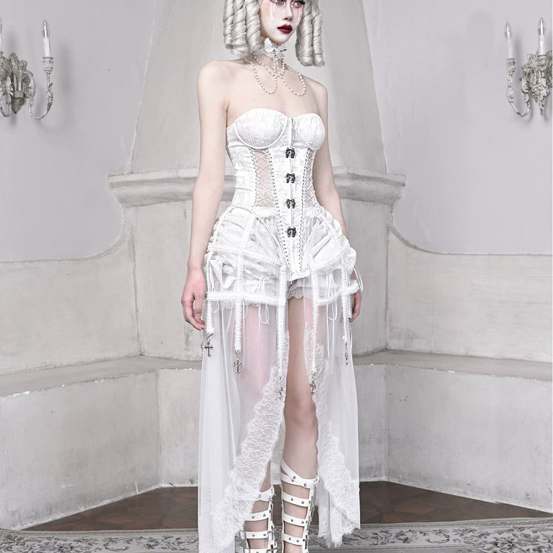 White Gothic Dark Fishbone Strap Birdcage Corset Christmas Vest