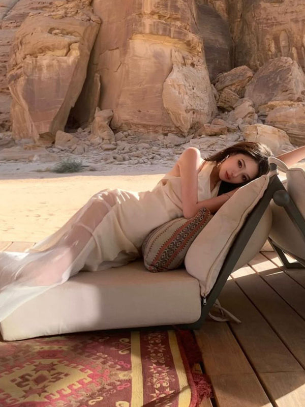 Pure desire, sexy, spicy girl, backless vacation, backless mesh, wrapped buttocks, suspender dress, socialite, queen, wrapped buttocks, long skirt