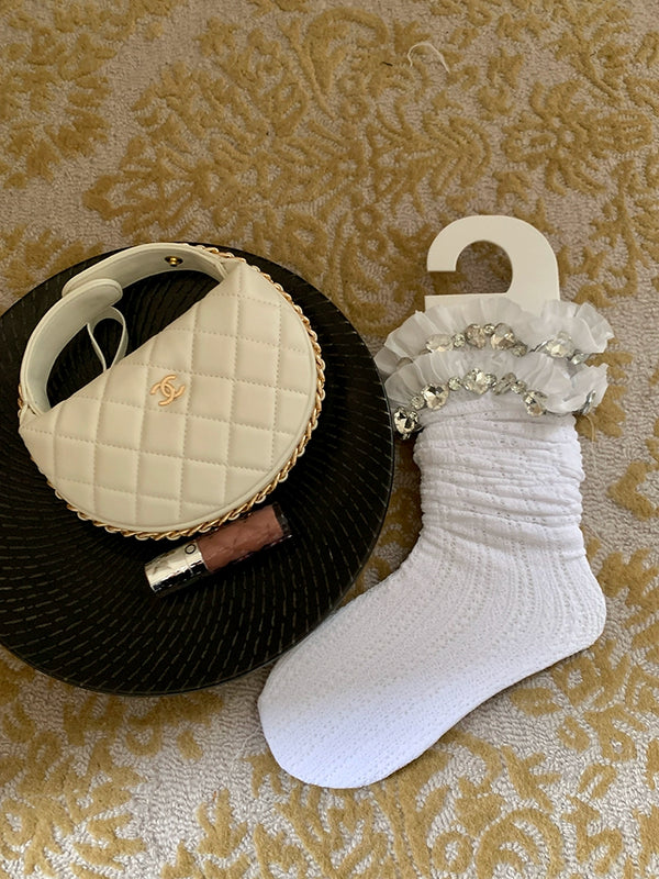 Fashion original designer brand knee flash diamond knee socks women's autumn and winter stockings milk white Japanese jk