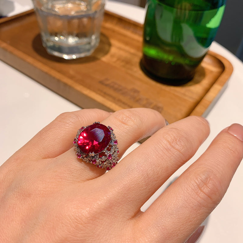 Zhuang Shengsheng Jewelry European and American Color Treasures European and American Popular Temperament Jewelry Retro Ring Main Stone 12 * 14