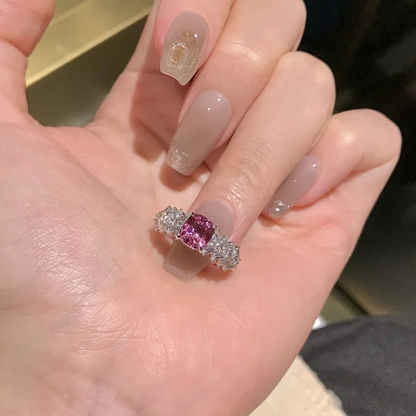 Premium T square diamond inlaid pink princess square ring exquisite light luxury simple versatile high carbon diamond women's ring diamond ring