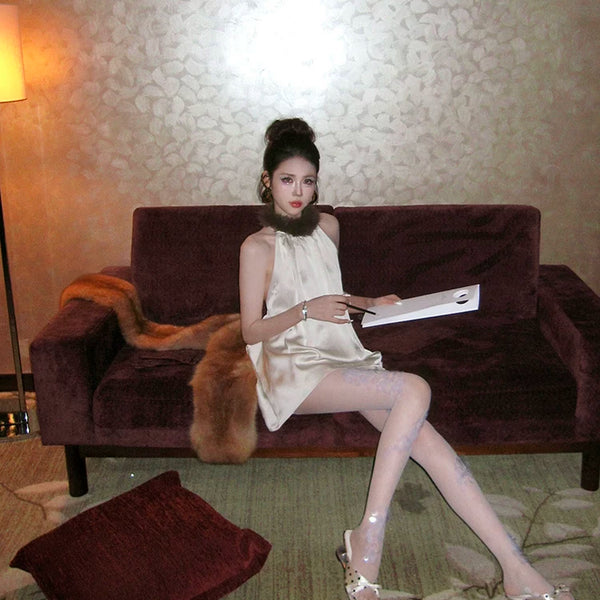 Fashion niche, autumn and winter hand-sewn mermaid sequins thin white creative stockings pantyhose