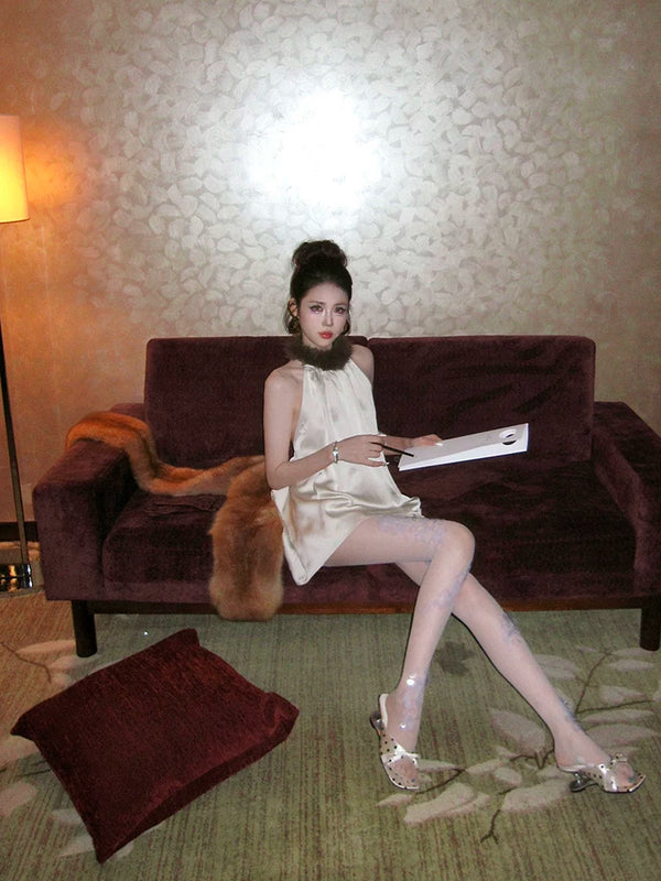 Fashion niche, autumn and winter hand-sewn mermaid sequins thin white creative stockings pantyhose