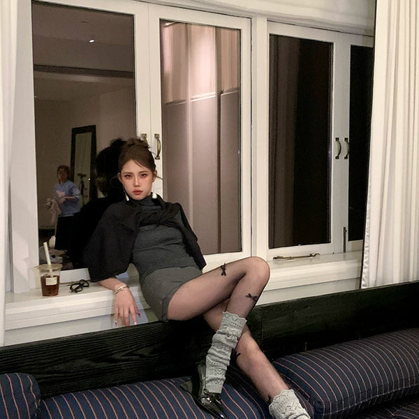 Fashion niche hollow wool stacked calf socks knitted stacked wear stepping socks cover thin versatile leg cover