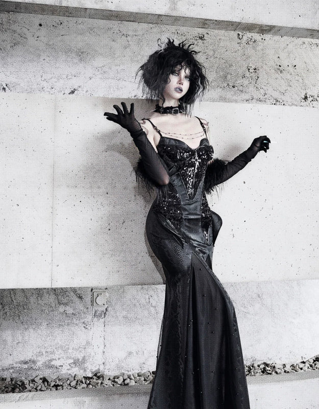 Original ◆ Snake eyes shadow snake pattern stretch gothic suspender dress dress mermaid dress christmas halloween dress