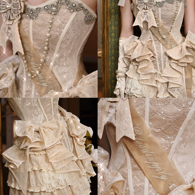 Flash Diamond Fishbone Dinner Dress Corset Dress Christmas Winter