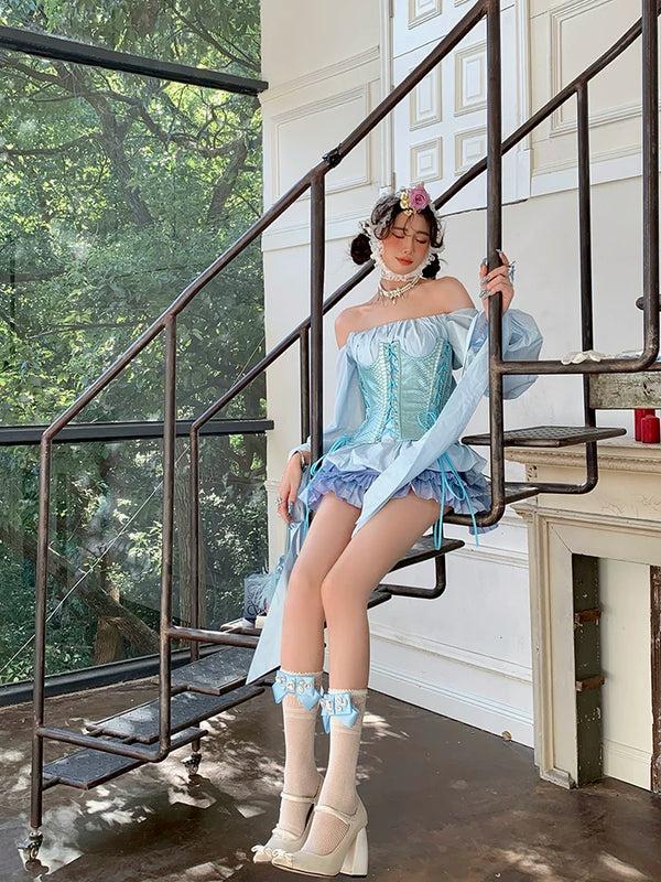 Fashion niche, girlish court gorgeous bow ribbon inlaid gemstone lace mesh tube socks