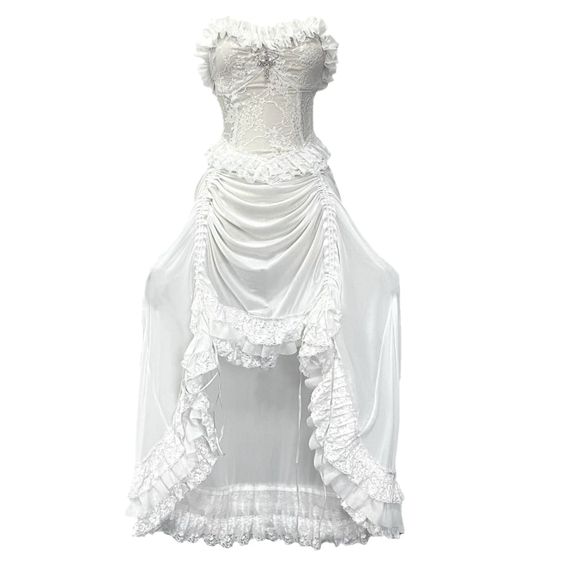 God's redemption white goth drawstring lace mesh dark suspender dress summer