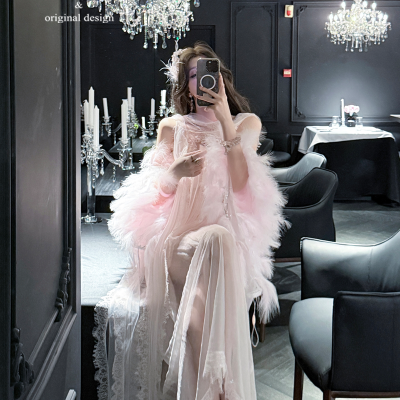 Pink atmosphere classyslimming looktube topdress goddess style long skirt