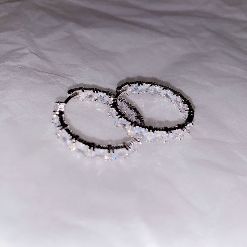Full diamond zirconium large circle earrings with silver needle earrings