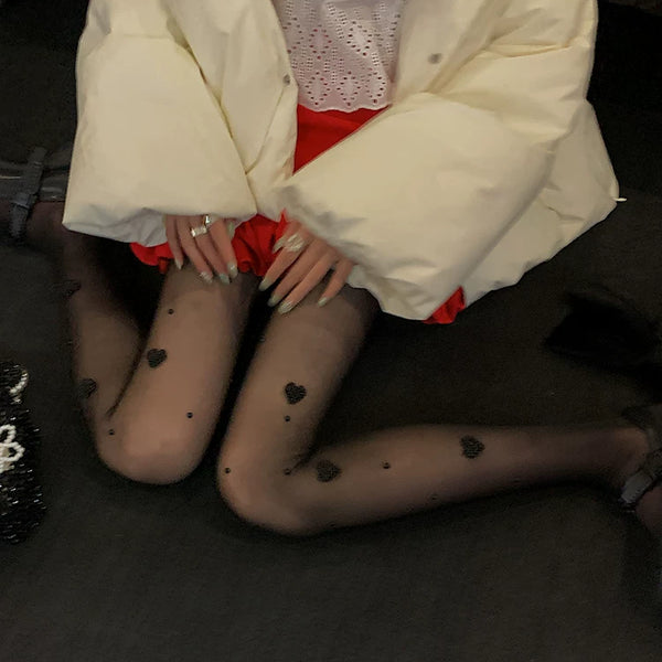 Fashion original niche design love pearl black silk one-piece socks sexy lolita college style stockings