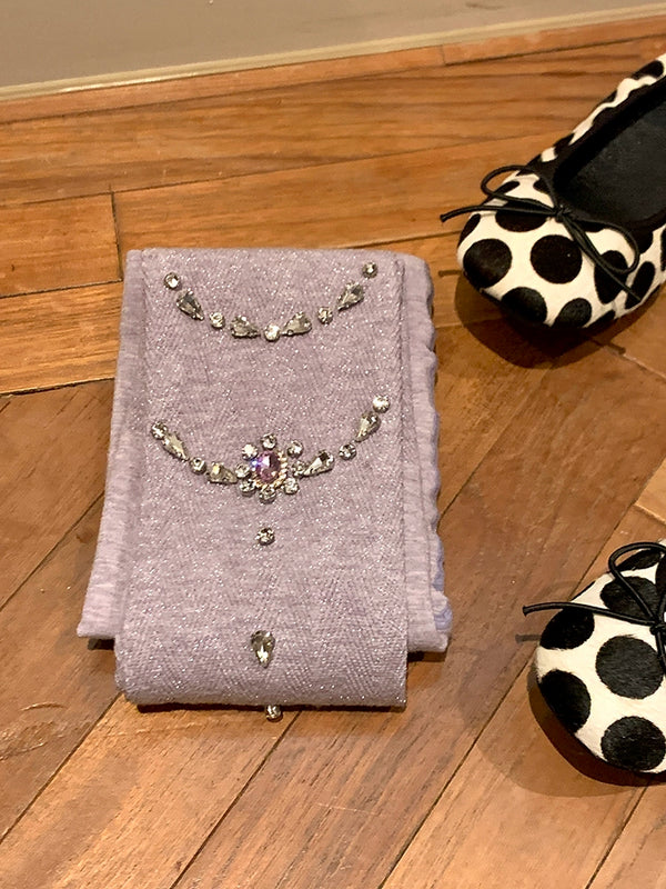 Fashion niche design heavy industry rhinestone Japanese jk white pantyhose black bright silk leggings