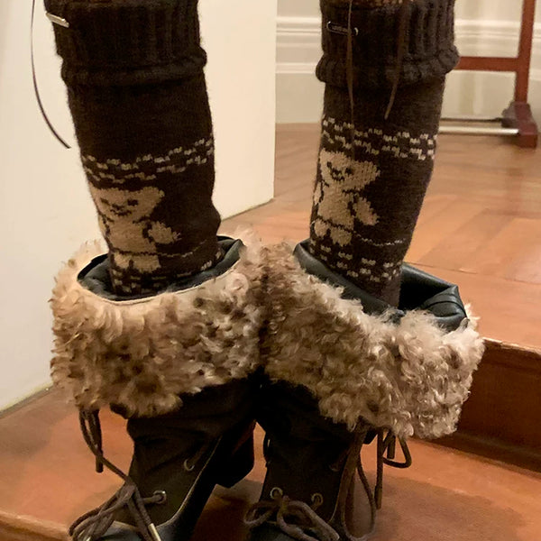 Fashion niche design Dongdaemun same cartoon autumn and winter knitted socks cover long tube thickened warm leg cover