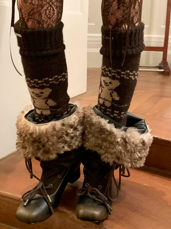 Fashion niche design Dongdaemun same cartoon autumn and winter knitted socks cover long tube thickened warm leg cover