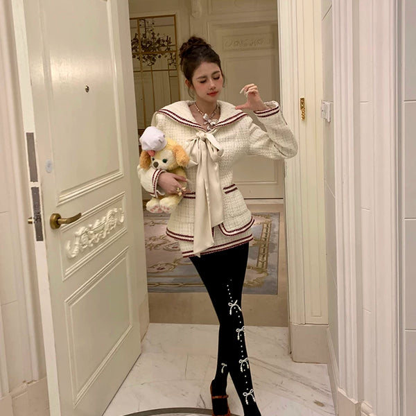 Fashion niche atmosphere, pearl bow, abdomen and hip lift, pressure to look thin, autumn and winter warm pantyhose women