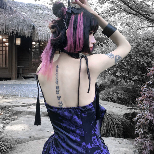 Original chinese style new chinese style slit tassel leather buckle hip skirt dress