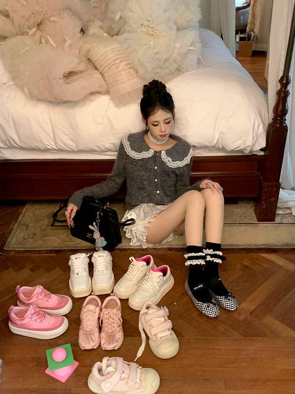 Fashion niche bow socks women's summer jk heel middle tube ribbon lace white calf socks thin