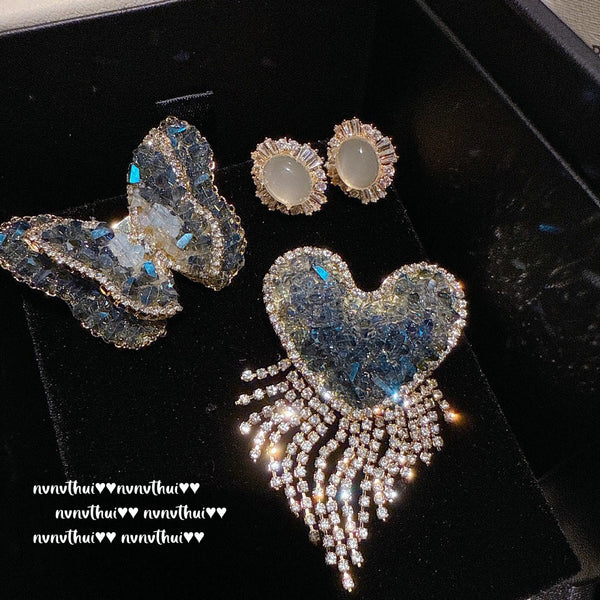 Annual Meeting Jewelry Gradient Blue Crystal Love Sparkling Diamond Tassel Brooch