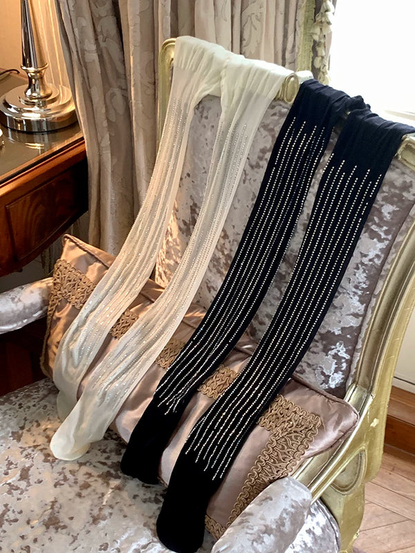 Fashion niche ins super fire sexy grid bulingbuling custom flash diamond pantyhose flash diamond women