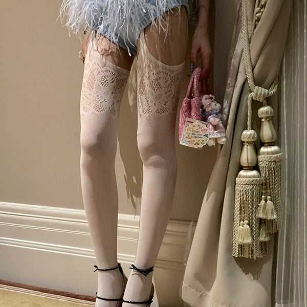 Fashion Japanese Sexy Suspender Socks Seamless High Elastic Mesh Stockings Anti-Hooking Leggings Pure Desire Black