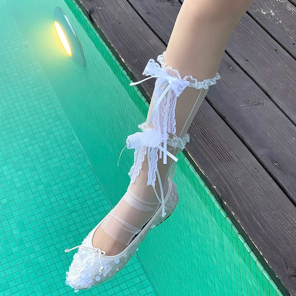 Fashion niche design pure desire wind calf socks bow lolita socks summer thin lace jk socks
