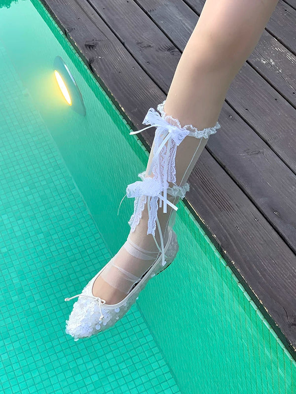 Fashion niche design pure desire wind calf socks bow lolita socks summer thin lace jk socks