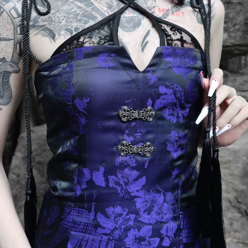 Original chinese style new chinese style slit tassel leather buckle hip skirt dress