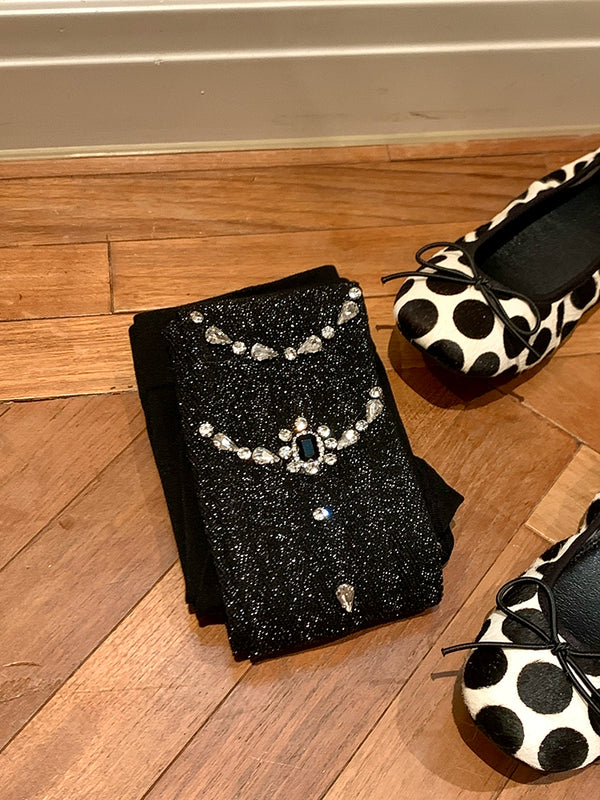 Fashion niche design heavy industry rhinestone Japanese jk white pantyhose black bright silk leggings