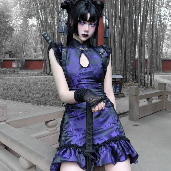 New Chinese-style fringed disc-buckled jacquard improved cheongsam dress