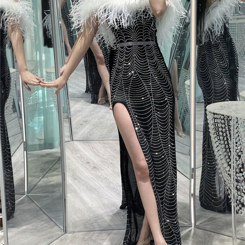 Full Body Hot Diamond Luxury Heavy Industry Ostrich Feather Feather, Extravagant Evening Dress Birthday Dress