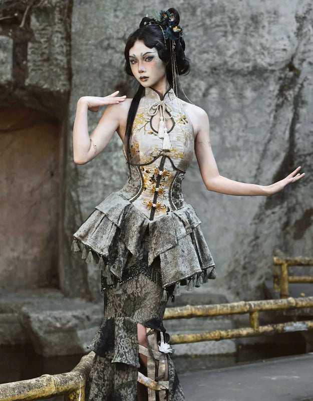 Spring Dragon Festival New Chinese-style disc buckle slim fish bone elastic waist girdle waist seal Christmas