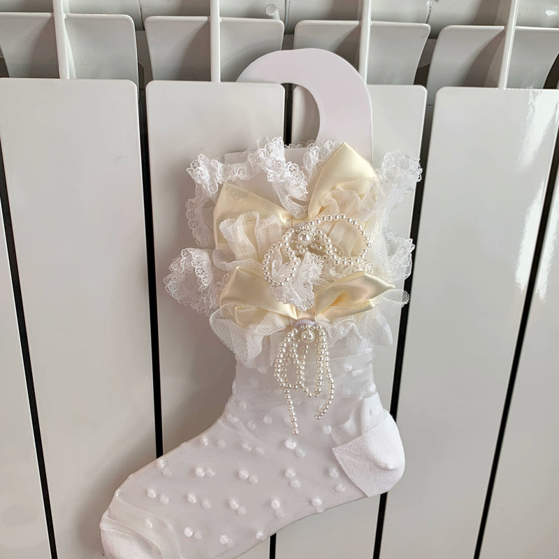 Fashion niche design chaos thin Japanese pearl pendant polka dot dot single case glass silk stacking socks