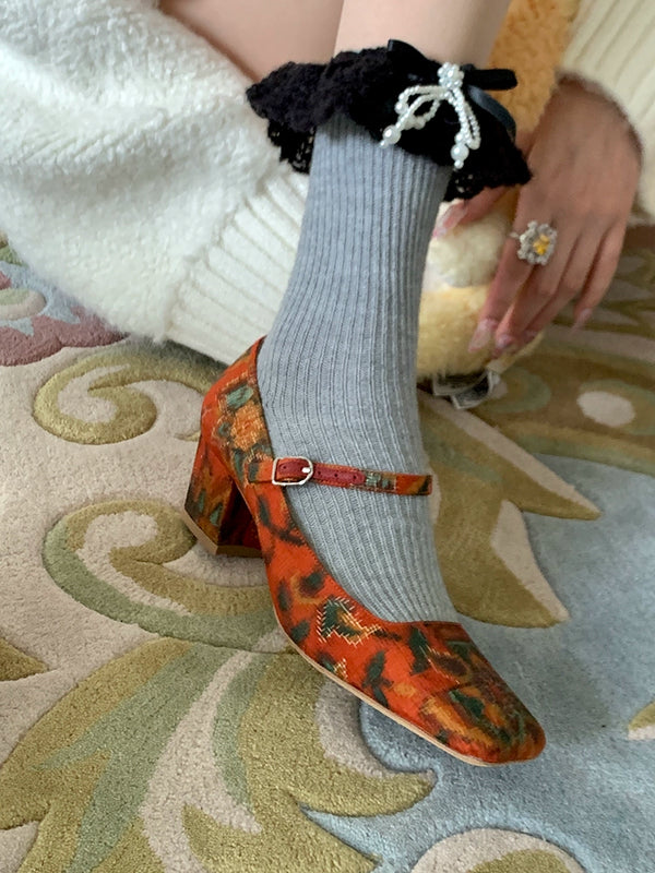 Fashion niche three-dimensional crystal bow socks women's red striped long tube jk lolita calf socks