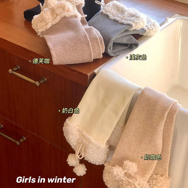 Fashion lamb wool socks autumn and winter plush jk knee thigh socks thickened warm cute hairball socks