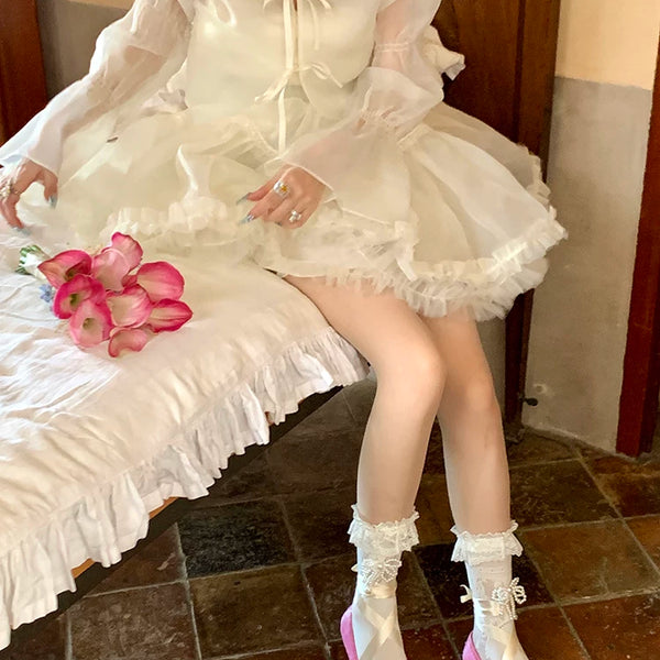 Fashion niche pearl tassel black and white retro sweet and cool girl with Mary Jane shoes long socks and knee socks