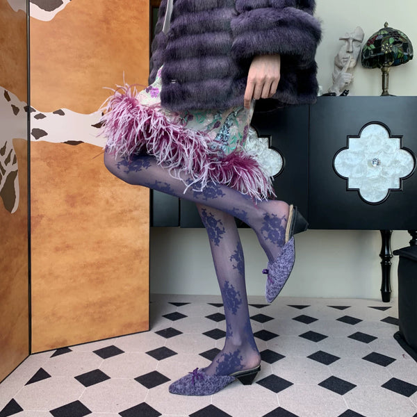 Heart's Choice~ French Light Luxury Romantic Purple Jacquard Pantyhose Femininity Mature Bottom Socks