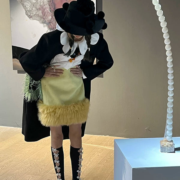 Fashion original niche design hand-sewn three-dimensional pearl bow daily black trendy retro girl