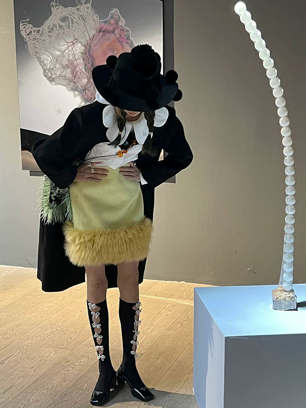 Fashion original niche design hand-sewn three-dimensional pearl bow daily black trendy retro girl