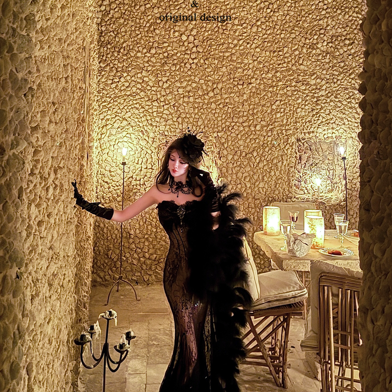 Heavy industry lace waist dress, sexy tube top long dress, more skirts for women