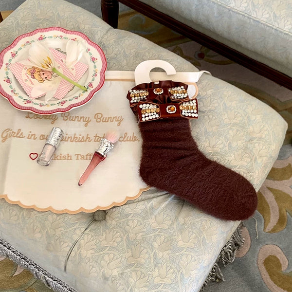 Fashion niche autumn and winter Merad ballet girl jennie bow tube socks fluffy pile socks