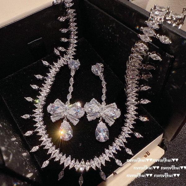 Vintage Italian Water Drop Gem Necklace Vintage Sunflower Pigeon Egg Zircon Earring Set