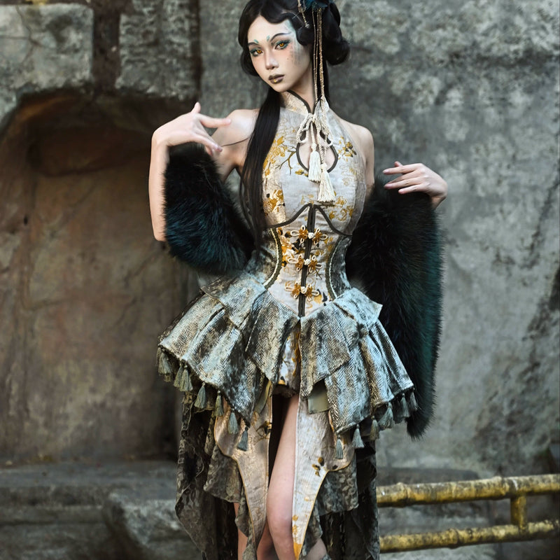 New chinoiserie button birdcage water drop collar cheongsam short tops christmas