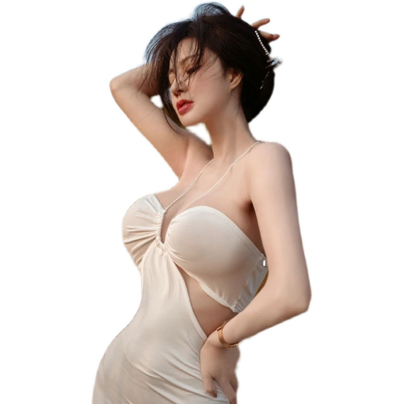 Sexy temperament hanging neck hollow out long dress, western-style pure desire, spicy girl party hanging neck backless versatile dress, summer dress